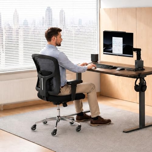 Big and Tall Office Desk Chair with Lumbar Support, 600lbs Heavy Duty Mesh Ergonomic Computer Chair with Armrest and Wide Comfy Seat, Swivel Wheels for Adult, Black - size: 605LBS
