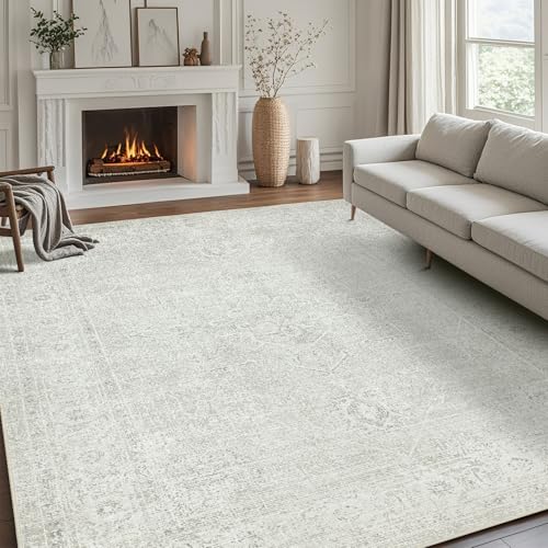 6x9 Washable Area Rugs for Living Room,Bedroom,Dining Room(Concrete Grey) | Neutral,Ultra Soft Faux Wool,Kids & Pet Friendly,Machine Washable,Non-Slip & Non-Shedding,Large Low Pile Vintage Carpets - color: Concrete-grey, size: 6' x 9' (Rectangular)