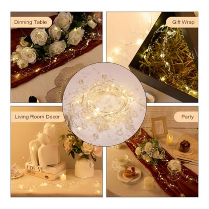 Iridescent Bead String with Fairy Lights Battery Operated 3.28ft/pcs, 2 PCS | 3-8mm Artificial Crystal Beads Chain and Short LED String Lights Mixed, DIY Crafts Wedding Party Garland Centerpiece - color: Iridescent Bead- Lights, size: 3.28ft per/2pcs tota