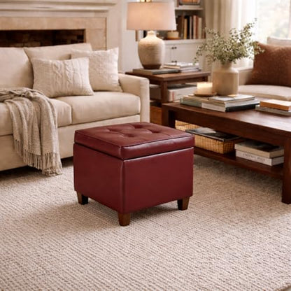 HomePop 18" Leatherette Tufted Square Storage Ottoman - Red - color: Red