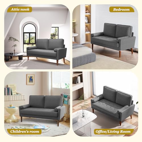 Vesgantti 48" Loveseat Sofa, Small Couch with Solid Wood Legs | Small Couch for Small Spaces, Mid Century Modern Loveseat, Easy Assembly Sofa for Living Room, Bedroom, Grey - color: Grey