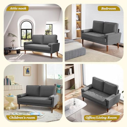 Vesgantti 48" Loveseat Sofa, Small Couch with Solid Wood Legs | Small Couch for Small Spaces, Mid Century Modern Loveseat, Easy Assembly Sofa for Living Room, Bedroom, Grey - color: Grey