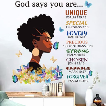 Black Girl Wall Stickers God Says You are Wall Decals Inspirational Quote Wall Decals Removable DIY Peel and Stick Wall Sticker r for Wall Decoration Afro Woman Bedroom