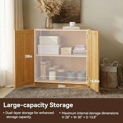 FENSULN Modern Sideboard Accent Buffet Storage Cabinet Display Buffet Cabinet Credenza with Adjustable Shelves for Dinging Room Living Room Entryway Coffee Bar,Oak - color: Oak Yellow