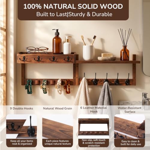 Wooden Key Holder Wall Mount with Shelf, Wall Key Rack and Mail Holder with 9 Key Hooks and 6 Sunglasses Holders, Farmhouse Key Hanger for Entryway Living Room Bedroom, Rustic Brown - color: Rustic Brown