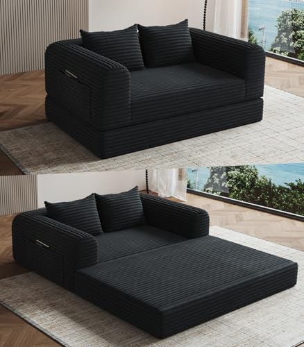 Versatile 2 in 1 Boneless Armchair Chaise Lounge Chair Indoor, Convertible Sleeper Chairs Couch Folding Sofa Bed Oversized Comfy Futon Floor Sofa BeanBag for Reading Nook Living Room Bedroom
