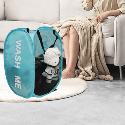 2Pack Mesh Pop Up Laundry Hamper, Foldable Laundry Basket with Side Pocket for Bedroom, Laundry Room, Travel, Cruise (Black+Blue) - color: Black + Sky Blue