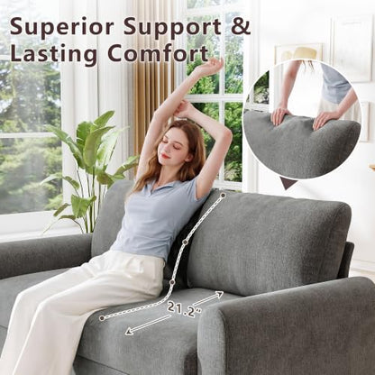 Ihanherry 68" Loveseat Sofa, Small Couch for Small Spaces, Comfy Chenille Sofa with Spring Cushion and Wood Frame, Mid Century Modern Couch, Deep Seat Couch for Living Room Bedroom Office, Grey - color: Grey