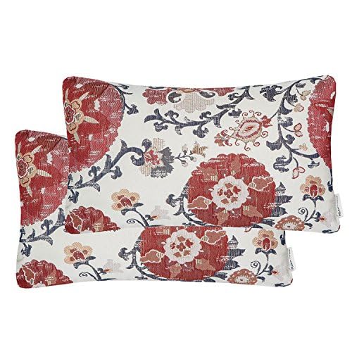 Pack of 2 Jacquard Circle Floral Throw Pillow Covers, Cream Red | Rectangle, Oblong Pillow Cases, For 12X20 Inserts - color: 12x20 Red