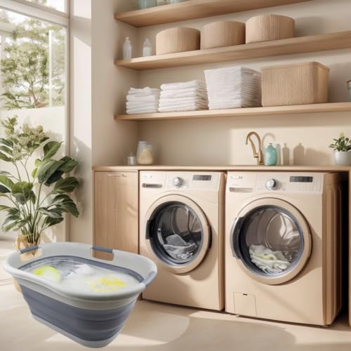 SAMMART 40L (10.5 gallon) Collapsible Plastic Laundry Basket - Foldable Pop Up Storage Container/Organizer - Portable Washing Tub - Space Saving Hamper/Basket (1, Grey/Dark Grey) - color: Grey/Dark Grey