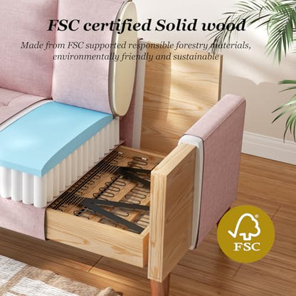 Vesgantti 48" Loveseat Sofa, Small Couch with Solid Wood Legs | Small Couch for Small Spaces, Mid Century Modern Loveseat, Easy Assembly Sofa for Living Room, Bedroom, Pink - color: Pink