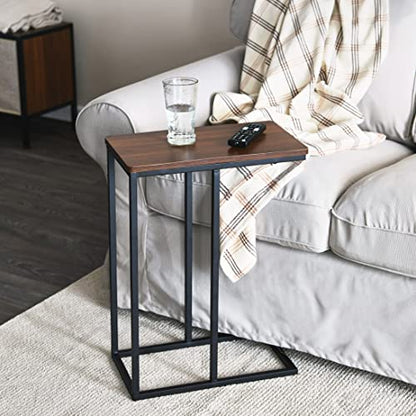 Household Essentials Jamestown C-Shaped for Accessiblity Side End Table Mid Century Walnut Wood Grain and Black Metal - color: Walnut