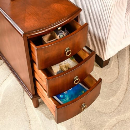 Narrow End Side Table with Slide-Out Tray and 3 Storage Drawers, Wood Sofa Beside Table for Small Space, No-Tools Assembly, Nighstand for Bedroom, Living Room, 13”W x 22”L x 22.6”H,Beeswax BG-A1569-MG