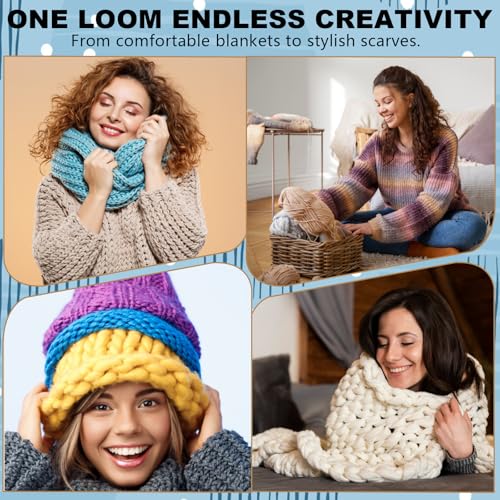 KUNAL 46" Chunky Blanket Loom,Wooden Loom for DIY Throw Blankets | Adjustable Size Hand Chunky Knitting Loom, Beginner Friendly Yarn Craft