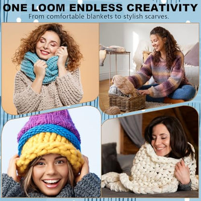KUNAL 46" Chunky Blanket Loom,Wooden Loom for DIY Throw Blankets | Adjustable Size Hand Chunky Knitting Loom, Beginner Friendly Yarn Craft
