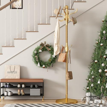 Metal Coat Rack Stand Coat Rack Freestanding with 12 Hooks,Gold | Sturdy Heavy Duty Modern Coats Tree for Bags Clothes Hall Tree Hats Hanger Holder Stand for Entryway Bedroom Hallway Office - color: Gold with 12 Hooks