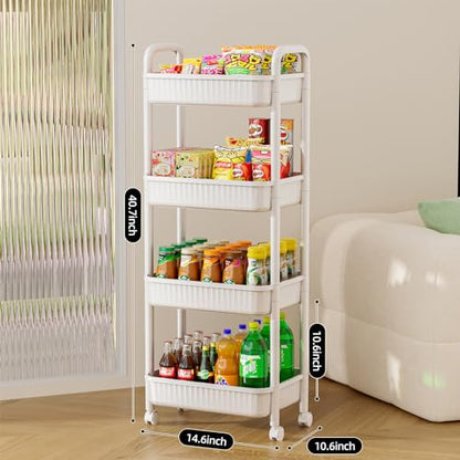 JOYZAN 4 Tier Rolling Carts with Wheels, Utility Cart with Handle and Locking Caster, Storage Cart for Kitchen, Office, Bedroom, Suitable for Diaper, Art Tools, Snack, Craft Storage Cabinet, White - size: White-4 Tier