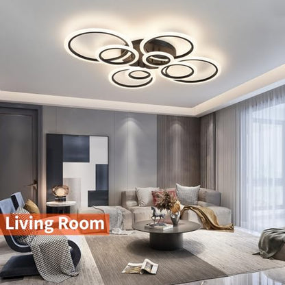 Shine LUEST Modern Ceiling Light, 41.3'' Dimmable LED Black Flush Mount Ceiling Lights with Remote Acrylic Round Ceiling Lamp Fixture for Low Ceiling Bedroom Living Room Dining Room, 108W - color: Black, 8 Rings