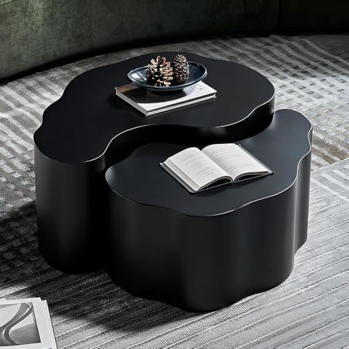 35.43" Irregular Nesting Coffee Table Set of 2 for Living Room, Modern Luxury Wooden Center Tables with Unique Shape, Accent End Tea Table for Apartment, No Need Assembly - Black - color: 35.43" Irregular Nesting Set, Black