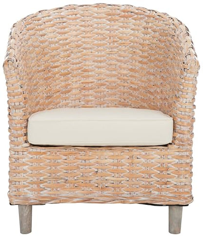 Safavieh Home Omni 18-inch Natural White Wash Rattan Barrel Chair - color: Natural White Wash / White
