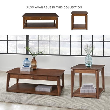 Signature Design by Ashley Trenmour Mid-Century Modern End Table with Lower Open Shlef, Light Brown - color: Medium Brown
