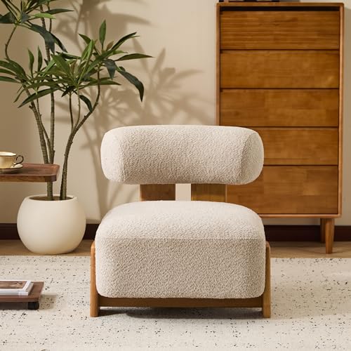 Christopher Knight Home Jillian Modern Boucle Upholstered Accent Chair, Armless Living Room Single Lounge Sofa, Comfy Reading Chair for Bedroom, Low Profile Chair, Almond Beige+Brown