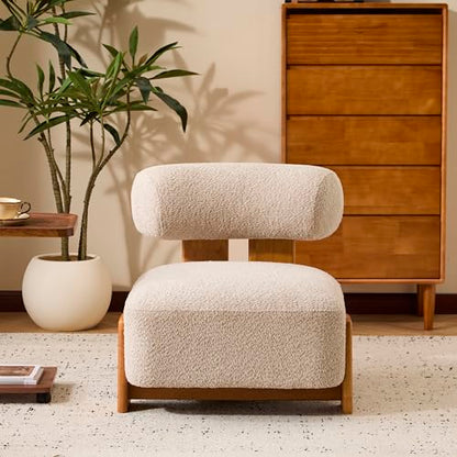 Christopher Knight Home Jillian Modern Boucle Upholstered Accent Chair, Armless Living Room Single Lounge Sofa, Comfy Reading Chair for Bedroom, Low Profile Chair, Almond Beige+Brown