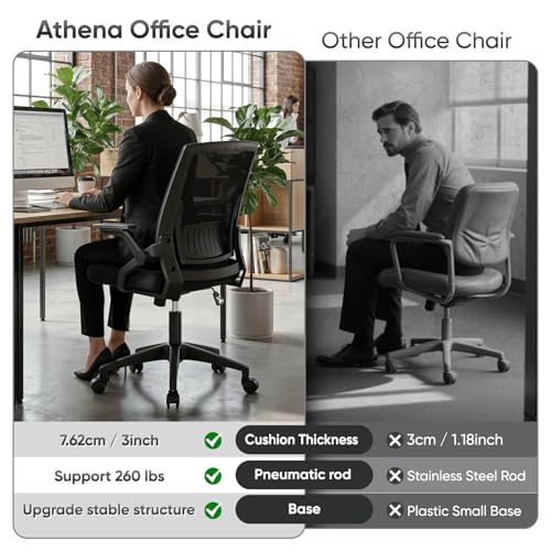 Athena Collection Ergonomic Office Chair for Home Office, 1 Pack | Mid-Back Desk Chair, Flip-Up Armrest, Lumbar Support, Adjustable Height, Comfy Computer Chair for Adults & Women