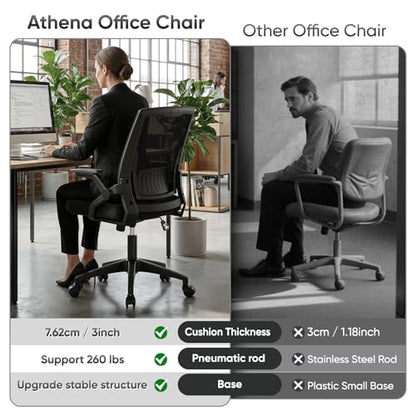 Athena Collection Ergonomic Office Chair for Home Office, 1 Pack | Mid-Back Desk Chair, Flip-Up Armrest, Lumbar Support, Adjustable Height, Comfy Computer Chair for Adults & Women