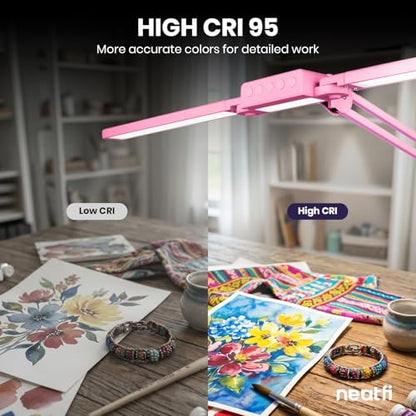 Neatfi Pro LED Desk Lamp | 3,000 Lumens | Dimmable 30W Desk Light | 360 SMD LEDs | CRI 95 | Adjustable Color Temperature | Home, Office, or Workbench (Pink, 41-Inch, CCT with Clamp) - color: Pink