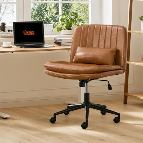 URRED Criss Cross Office Chair, Cross Legged Office Seat with Wheels Armless Swivel Vanity Chair, Height Adjustable Wide Computer Task Seating for Home Office (Orange) - color: Orange