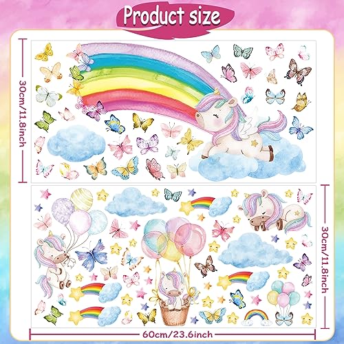 Glow in The Dark Large Rainbow and Unicorn Wall Decals,Glowing Luminous Star Butterfly Wall Stickers Removable Rainbow Unicorn Decals for Girls Bedroom Baby Nursery Living Room Decoration - color: Rainbow and Unicorn