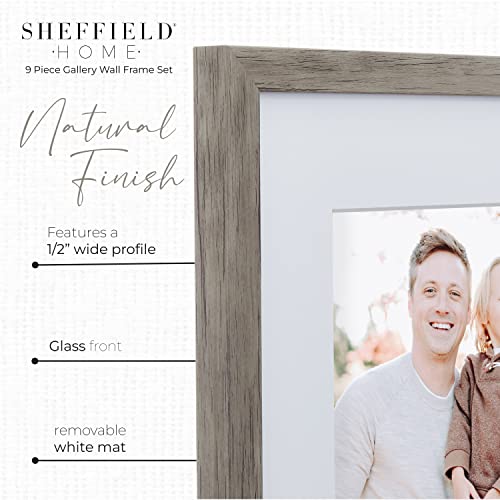 Sheffield Home 9 Piece Gallery Wall Frame Set, 12x12 Inch, Natural - color: Natural, size: 12x12 Inch