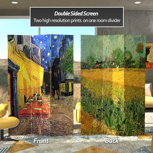 Red Lantern 6 ft. Tall Double Sided Works of Van Gogh Canvas Room Divider - Cafe Terrace/View of Arles - color: Terrace/Arles