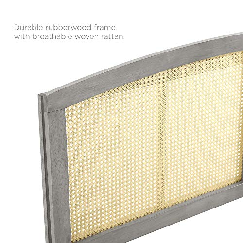 Ergode Halcyon Cane Woven Rattan Queen Headboard | Serene Island Vibe | Mid-Century Modern Design | Natural Wood Frame | Durable Rubberwood | Gray