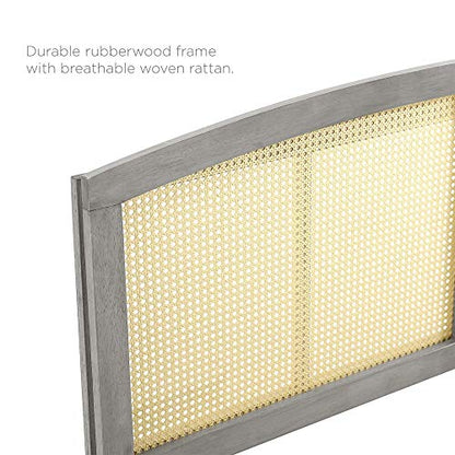 Ergode Halcyon Cane Woven Rattan Queen Headboard | Serene Island Vibe | Mid-Century Modern Design | Natural Wood Frame | Durable Rubberwood | Gray