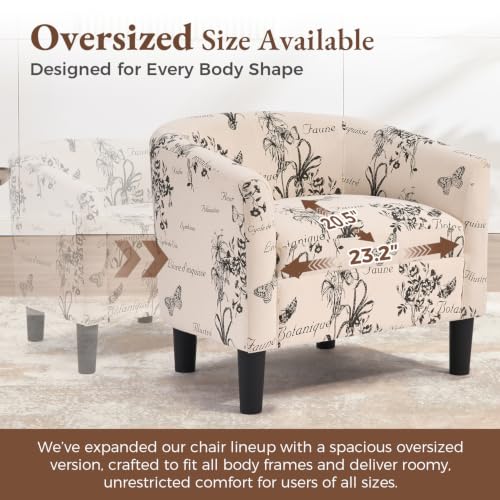 Oversized Accent Chair with Ottoman, 23.2" W Oversized Club Chair with Ottoman Set, Comfy Fabric Barrel Reading Chairs for Living Room Bedroom, Round Reading Chair with Foot Rest, Flower Pattern - color: Flower Pattern, size: Large