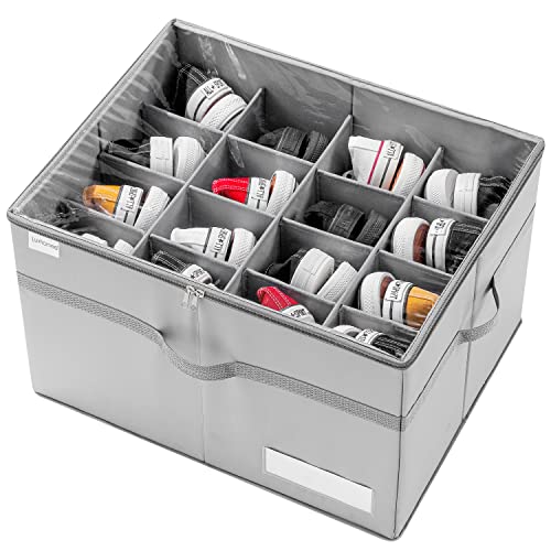 LUVHOMEE Shoe Organizer for Closet, Fits 16 Pairs, Large Shoe Box Storage Containers, Clear Foldable Shoe Storage Bins w/Bottom Support, Space Saving Shoes Holder w/Reinforced Handles, Gray - color: Grey, size: 21"L x 16½"W x 13"H