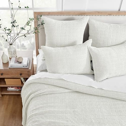 Levtex Home Mills Waffle Twin Bedspread Set (84x104in) with 1 Pillow Sham (26x20in) - Cream - Cotton Waffle Twin Size Bedspread Set - Lightweight, Soft, Pre-Washed - color: Cream, size: Twin Bedspread