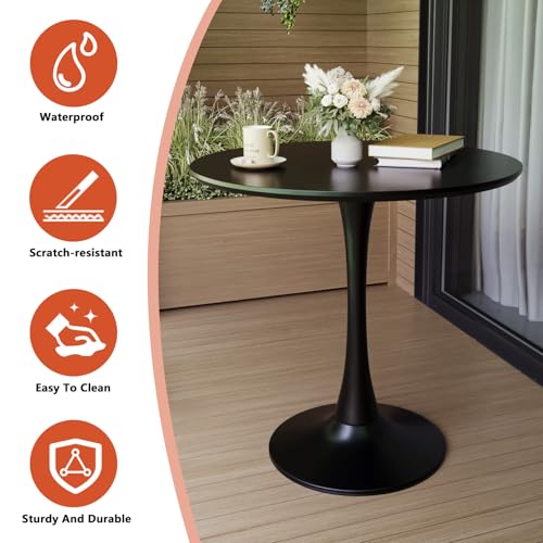 HRVEOCEI 31.5" Tulip Table, Small Round Dining Table with Thickened Tabletop & Metal Pedestal, Bistro Tables for Small Spaces Kitchen Dining Room Living Room (Black) - color: Black
