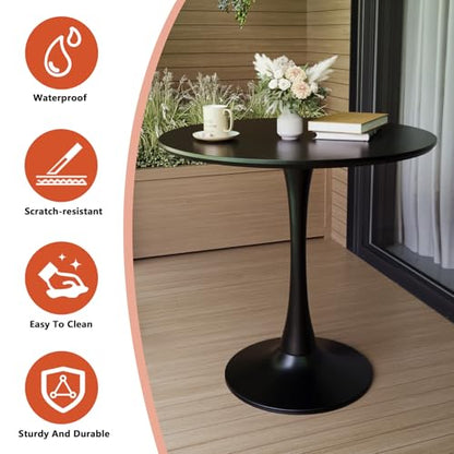 HRVEOCEI 31.5" Tulip Table, Small Round Dining Table with Thickened Tabletop & Metal Pedestal, Bistro Tables for Small Spaces Kitchen Dining Room Living Room (Black) - color: Black