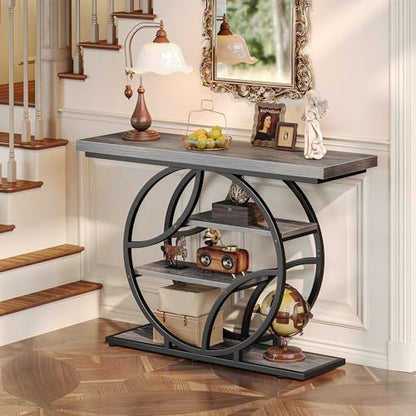 Huuger 41.3 Inch Entryway Table, Console Table with Shelves, Sofa Table | Modern Entrance Table, Console Tables for Entryway, Hallway, Entrance, Foyer, Living Room, O-Shaped Accent Table, Light Grey - color: Light Grey, size: 11.8"D x 41.3"W x 31.5"H