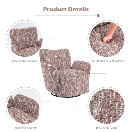 Swivel Accent Chair, 360 °Swivel Barrel Chair, Modern High-Back Armchair with Padded Armrest, Soft Cushion, Comfy Single Sofa for Living Room, Bedroom, Brown - color: Brown