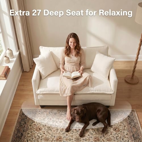 50" Love Seat, Small Cloud Sofa Couch with 2-Layer Cushion & 27" Deep Seat, 2 Pillows for Small Spaces, Bedroom, Apartment, Office, Living Room, in a Box, Beige - color: Beige, size: Loveseat
