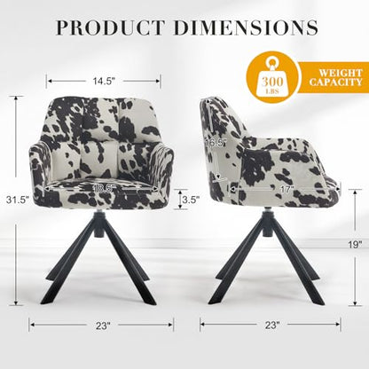 EALSON Comfy Velvet Desk Chair Modern Computer Task Chair no Wheels Swivel Accent Chair with Mid Back Arm Chair for Living Room/Bedroom/Home Office, Cow Print - color: Cow Print
