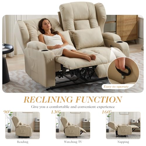 Loveseat Recliner Sofa,RV Wall Hugger Recliners for Small Spaces,Reclining Loveseat Sofa Recliner with Cup Holders/Lumbar Pillows,RV Furniture (Beige, 56" 2-Seater) - color: Beige, size: 56" 2-Seater