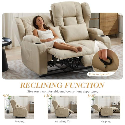 Loveseat Recliner Sofa,RV Wall Hugger Recliners for Small Spaces,Reclining Loveseat Sofa Recliner with Cup Holders/Lumbar Pillows,RV Furniture (Beige, 56" 2-Seater) - color: Beige, size: 56" 2-Seater