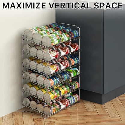 Simple Houseware 3-Tier Stackable Can Organizer Rack Hold 36 Cans, Chrome | Can Food Storage Dispenser for Pantry/Cabinet, Adjustable Dividers – 11.5" D x 17" W x 13.75" H - color: Chrome