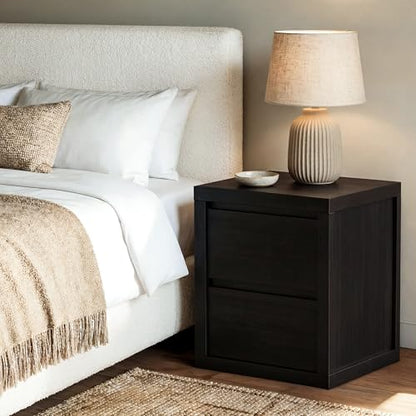 Nightstand with 2 Drawers, Modern Bedside Table with Handless Design, Wood End Table with Thickened Design, Night Stand for Bedroom, Black - color: Black