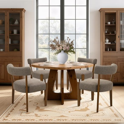 RNKSFX Upholstered Dining Chairs Set of 2, Walnut Wooden Kitchen & Dining Room Chairs, Mid Century Modern Fabric Farmhouse Dining Chairs Oversized Sturdy Rounded Chairs Curved Back, Tan Brown - color: Tan Brown